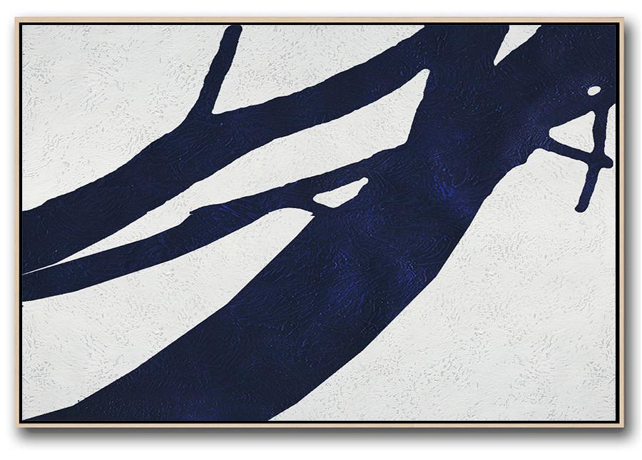 Horizontal Abstract Painting Navy Blue Minimalist Painting On Canvas - Online Fine Art Gallery Extra Large